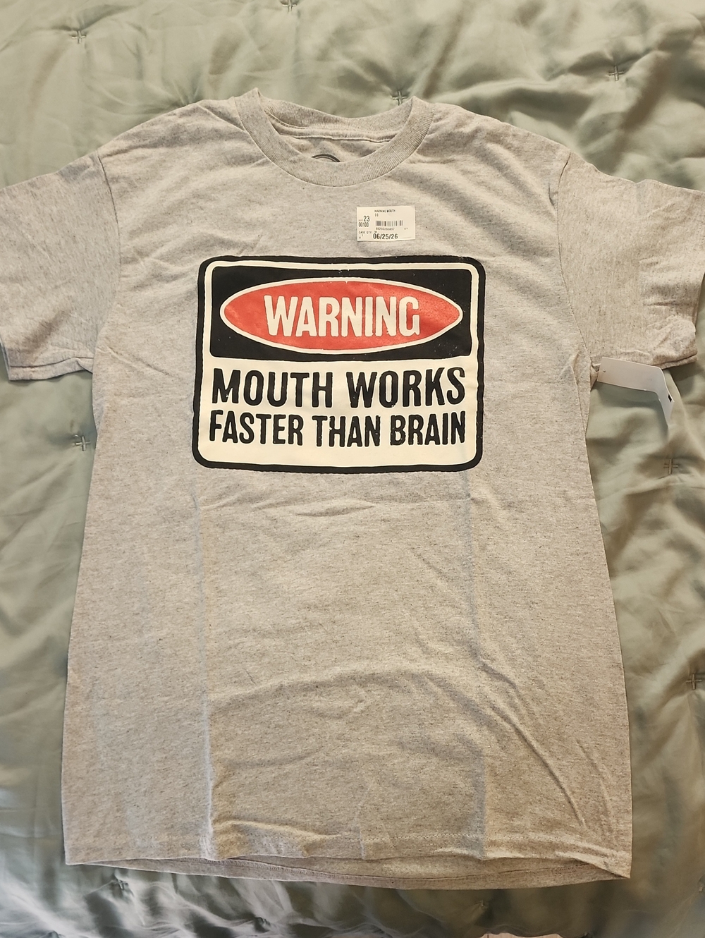George Grey Tee with Red 'Warning' Graphic